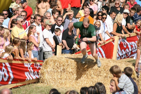 Race over hay bale, Scotland vacation